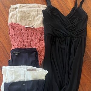 Lot of 6 Ann Taylor + Loft items (tops, dress, pants) - sizes S, 2, 4, MP
